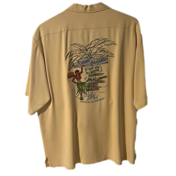 SIZE large yellow 100% silk tommy bahama button down t shirt - Picture 2 of 4